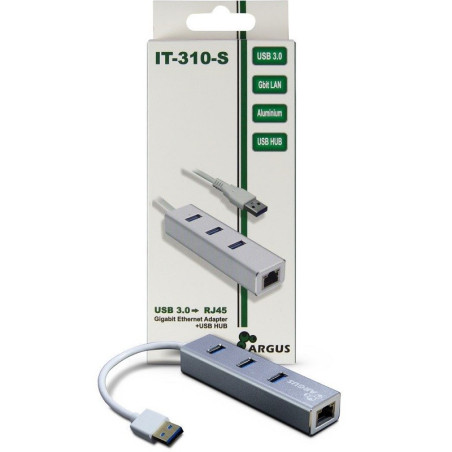 ADAPTATEUR USB 3.0 TO 3*USB 3.0 + RESEAU RJ45 GIGABIT ALUM ARGUS (IT-310-S)
