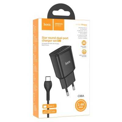 CHARGEUR HOCO C88A 2.4A POUR TYPE C 2 PORTS USB