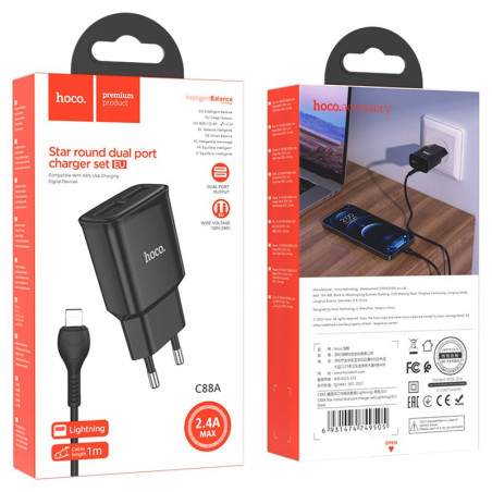 CHARGEUR HOCO C88A 2.4A POUR IPHONE 2 PORTS USB