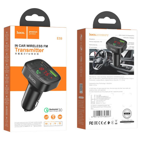 TRANSMETTEUR FM BLUETOOTH E59 AVEC USB 3.0 POUR VOITURE