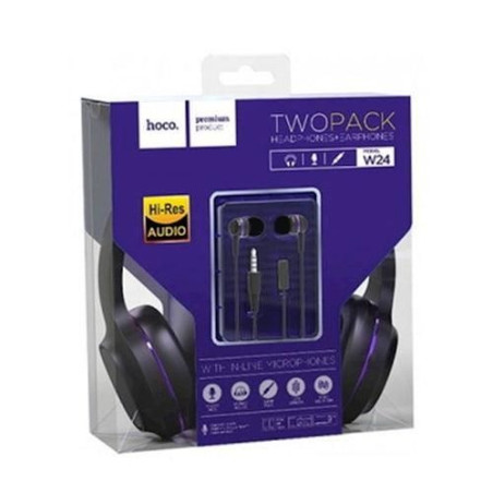 PACK HOCO W24 2EN1 CASQUE FILAIRE ET ECOUTEURS MP3
