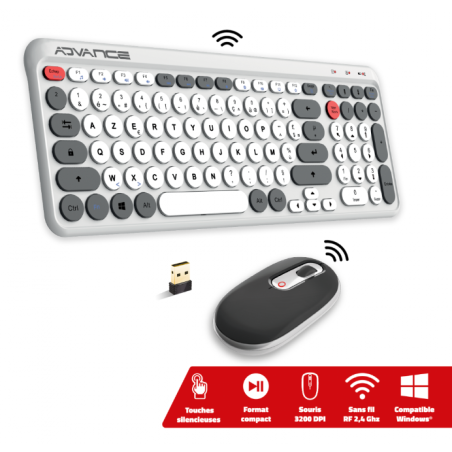 COMBO ADVANCE ELITE ERGOSTYLE SOURIS + CLAVIER SANS FIL / BLANC