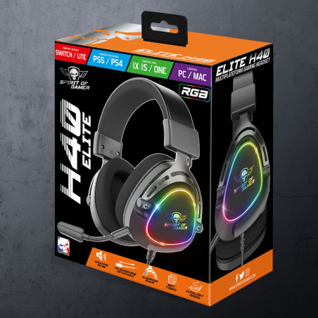 MICRO CASQUE GAMER FILAIRE SPIRIT OF GAMER ELITE H40 DARK RGB - NOIR