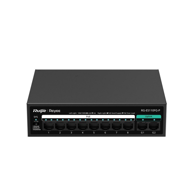 SWITCH RUIJIE 8 PORTS 10/100MBPS 2 PORTS GIGABIT (RG-ES110FG-P)