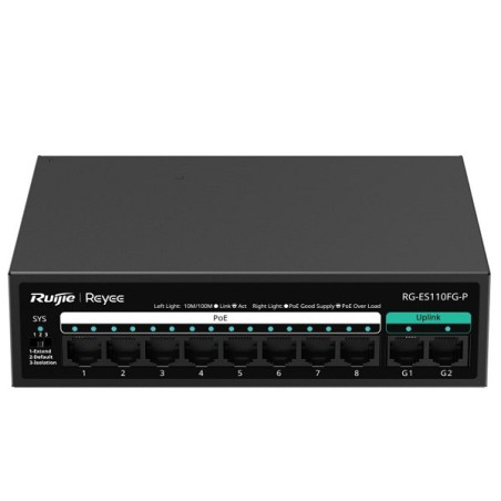 SWITCH RUIJIE 8 PORTS 10/100MBPS 2 PORTS GIGABIT (RG-ES110FG-P)