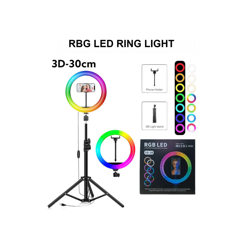 RING LIGHT PROFESSIONNEL LED RGB 30CM (3D-30) RING LIGHT PROFESSIONNEL LED RGB 30CM (3D-30)