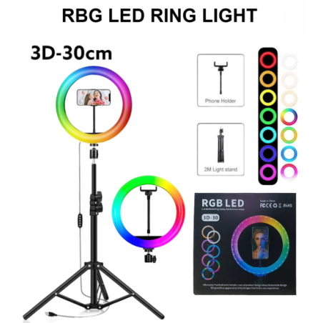 RING LIGHT PROFESSIONNEL LED RGB 30CM (3D-30)