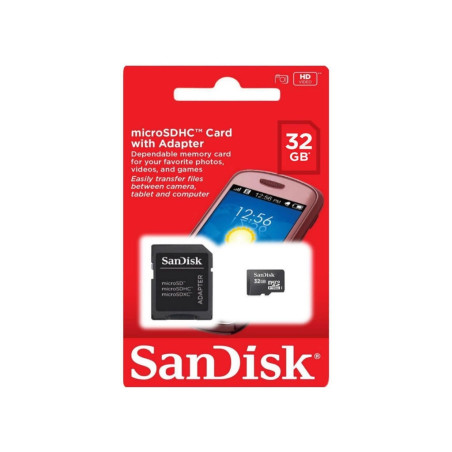 Carte Mémoire Sandisk micro SDHC avec Adaptateur 16Go