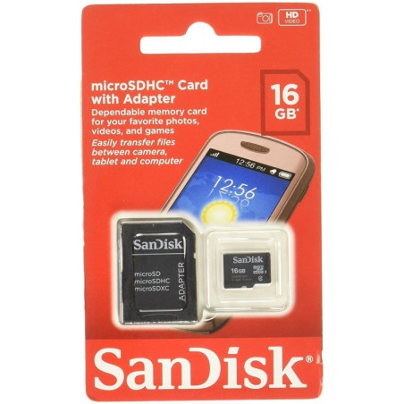 Carte Mémoire Sandisk 16Go Micro SDHC avec Adaptateur